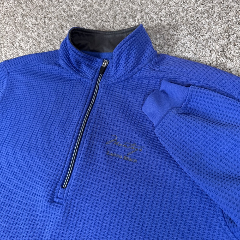 Straight Down Sweater Mens Large Blue Waffle Knit Montage Golf  1/4 Zip Pullover